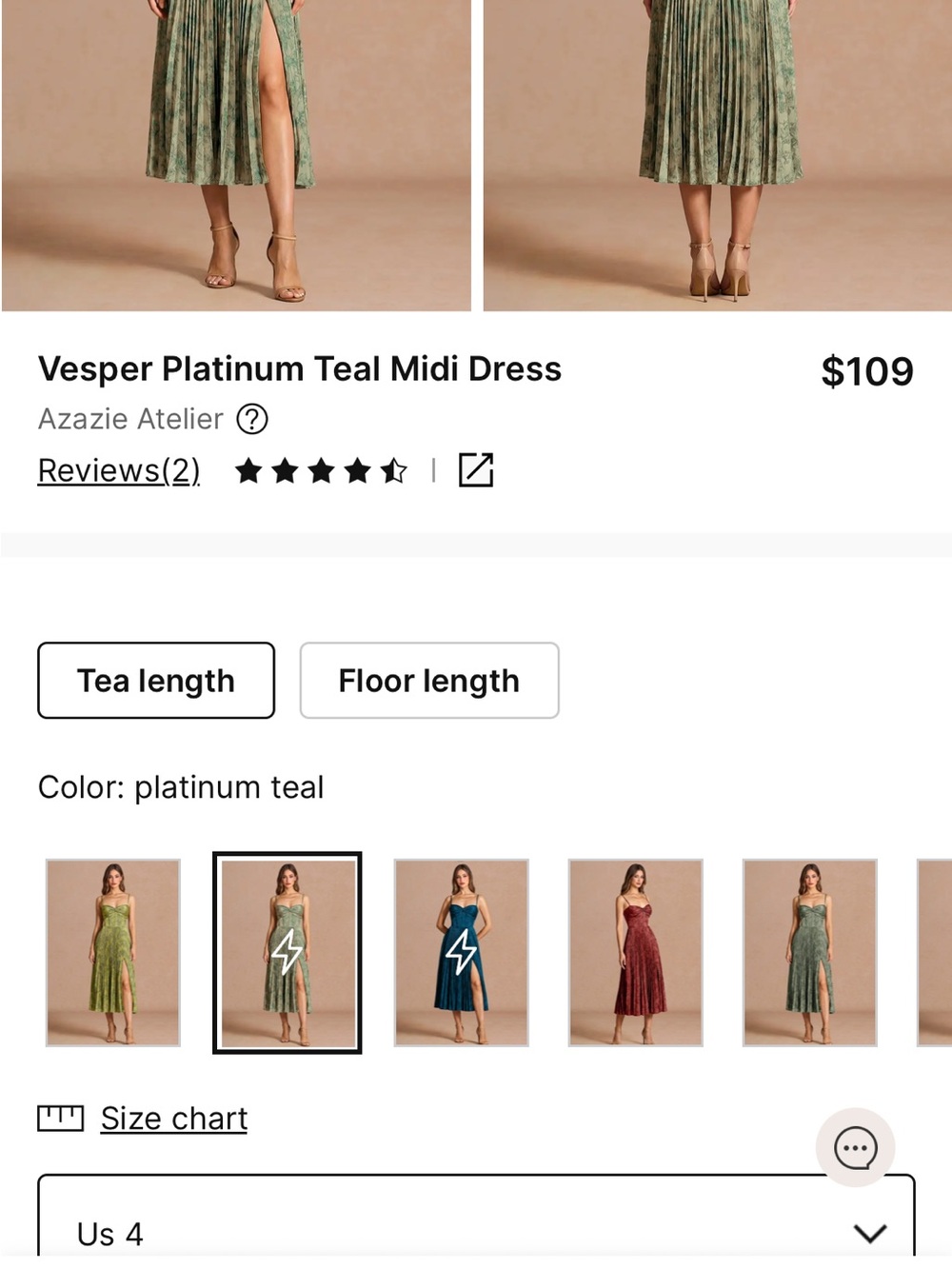 Azazie Vesper Platinum Teal Midi Dress - Picture 4 of 7